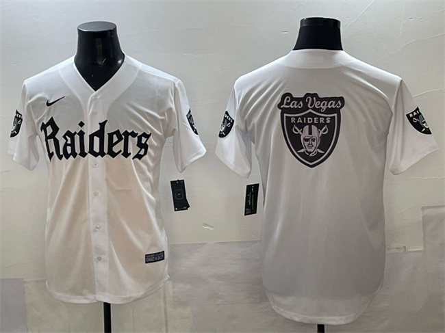 Men's Las Vegas Raiders Team Big Logo White 'Gothic Sin City Shadows Edition' Vapor Limited Stitched Baseball Jersey Men's Las Vegas Raiders Team Big Logo White 'Gothic Sin City Shadows Edition' Vapor Limited Stitched Baseball Jersey